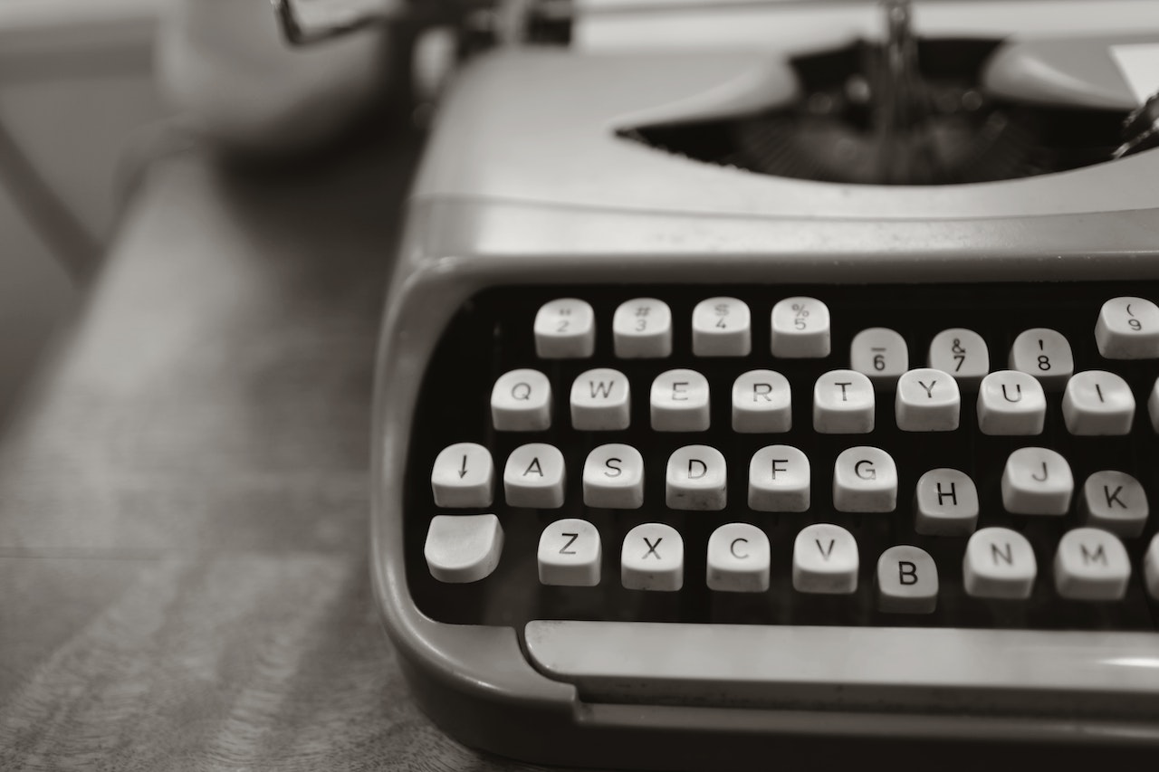 Close up photo of typewriter keys.